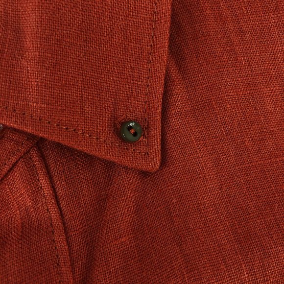 Handmade Bright Red-Orange High Quality Linen Short Sleeved Button-up, Medium - Picture 3 of 8